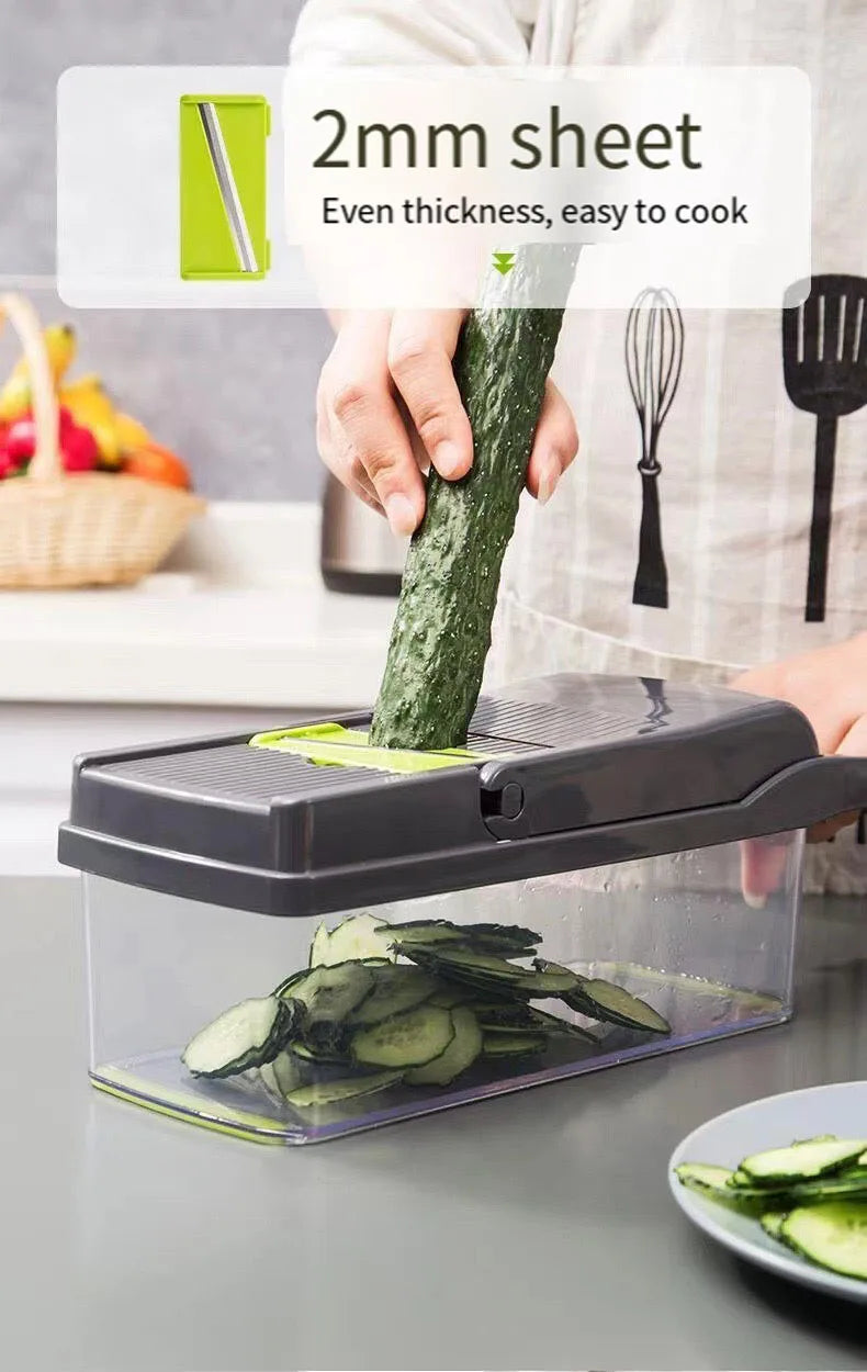 14/16 bucăți multifuncționale feliator de legume tăietor de calitate alimentară tocator cu coș fructe cartofi ceapă tocator Chopper răzătoare de morcovi