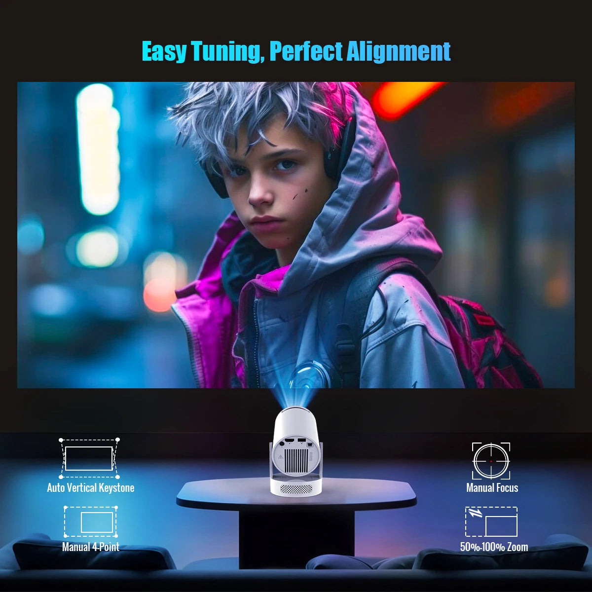 Proiector Magcubic HY300 Pro+ 2025 Android 11, 300 ANSI lumeni, WiFi 6, Bluetooth 5.4, 1080P, suport 4K, proiector de filme portabil pentru exterior