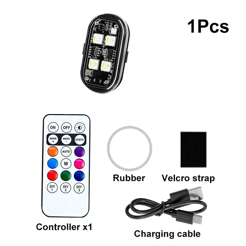 2/4 buc 8 culori lumini stroboscopice cu LED pentru decorarea mașinii fără fir