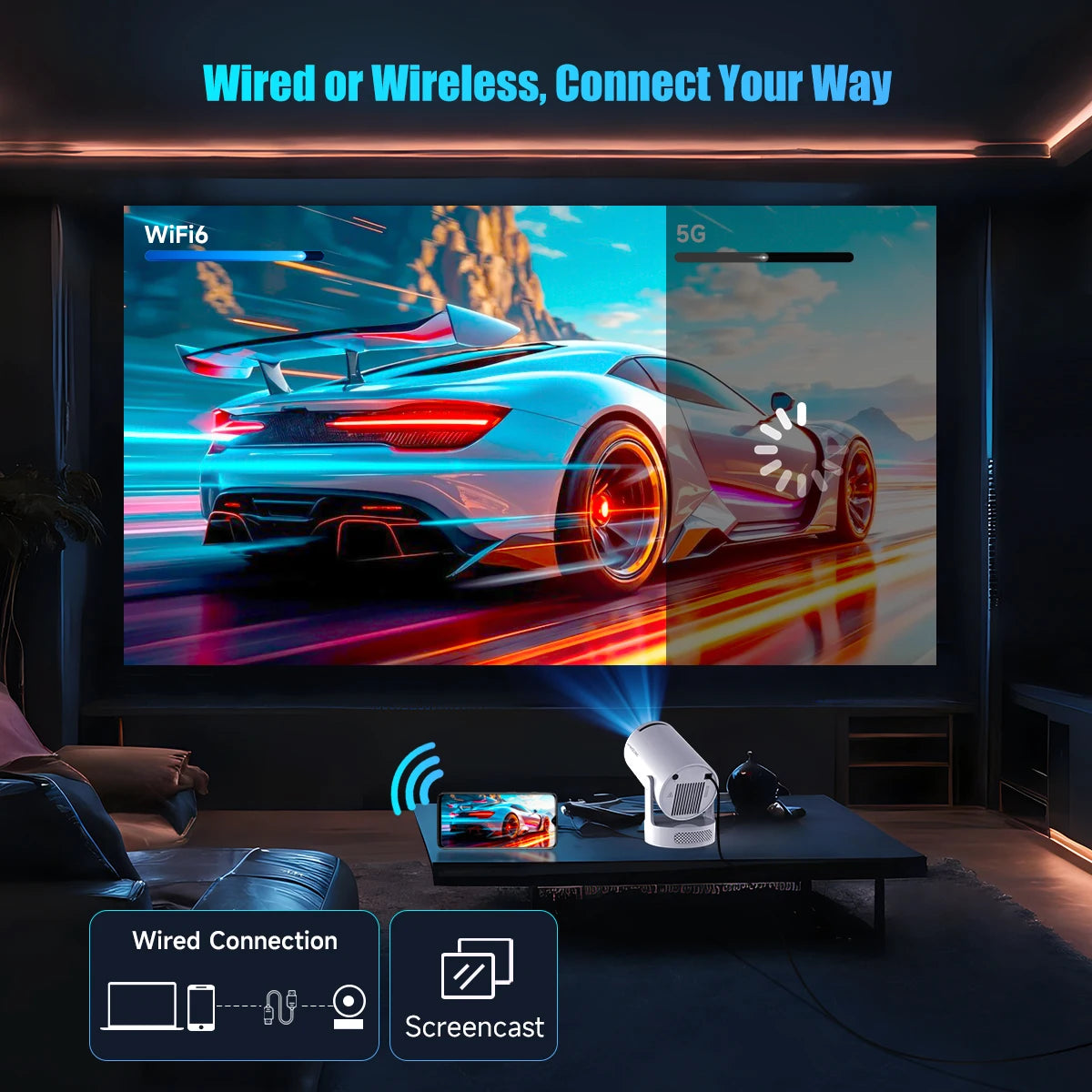 Proiector Magcubic HY300 Pro+ 2025 Android 11, 300 ANSI lumeni, WiFi 6, Bluetooth 5.4, 1080P, suport 4K, proiector de filme portabil pentru exterior