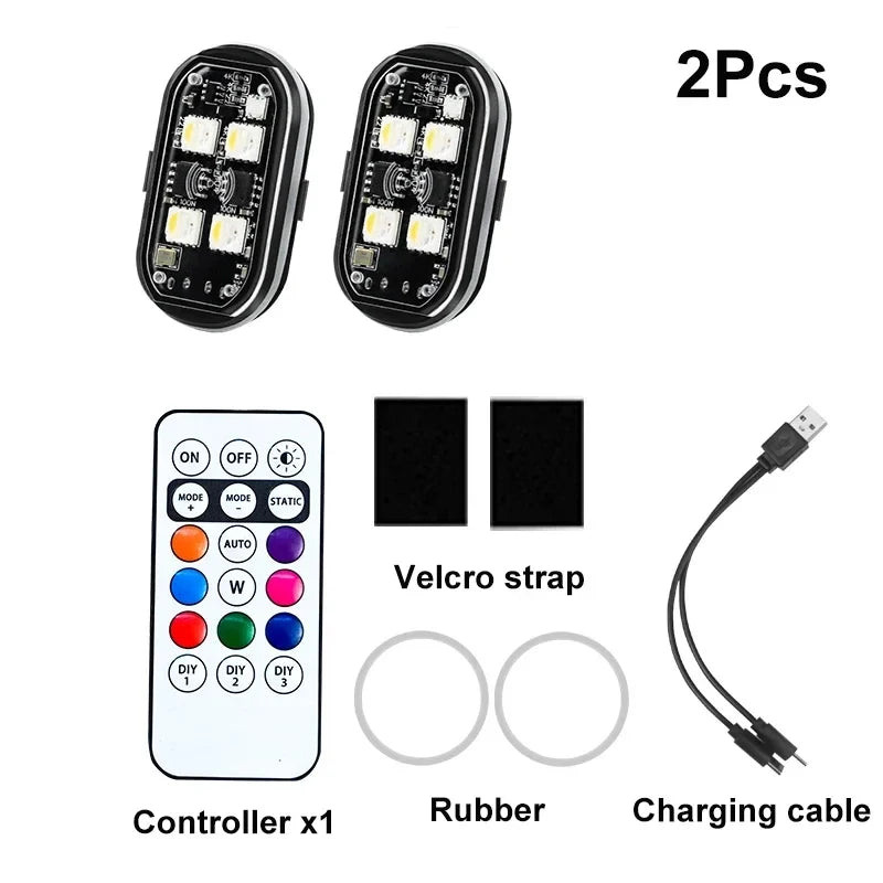 2/4 buc 8 culori lumini stroboscopice cu LED pentru decorarea mașinii fără fir