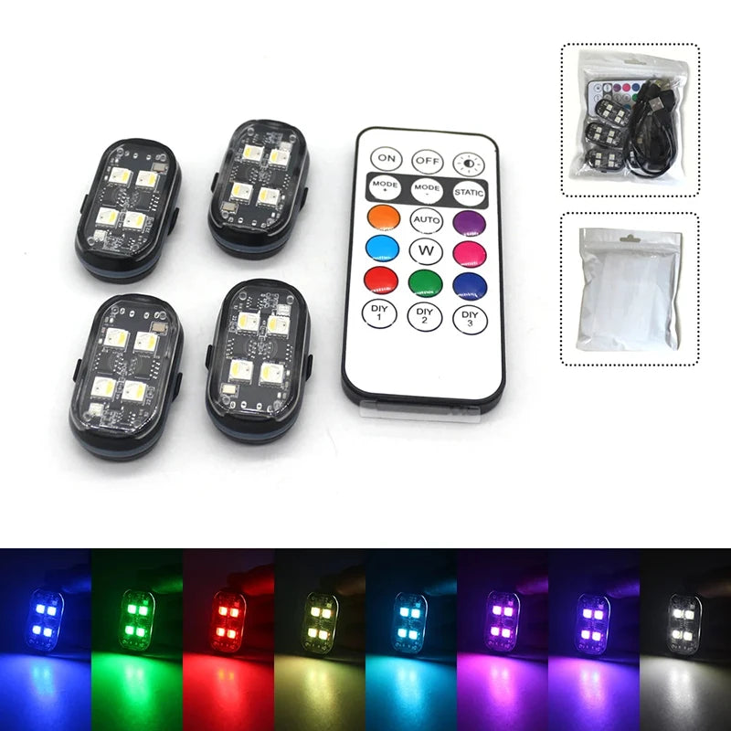 2/4 buc 8 culori lumini stroboscopice cu LED pentru decorarea mașinii fără fir