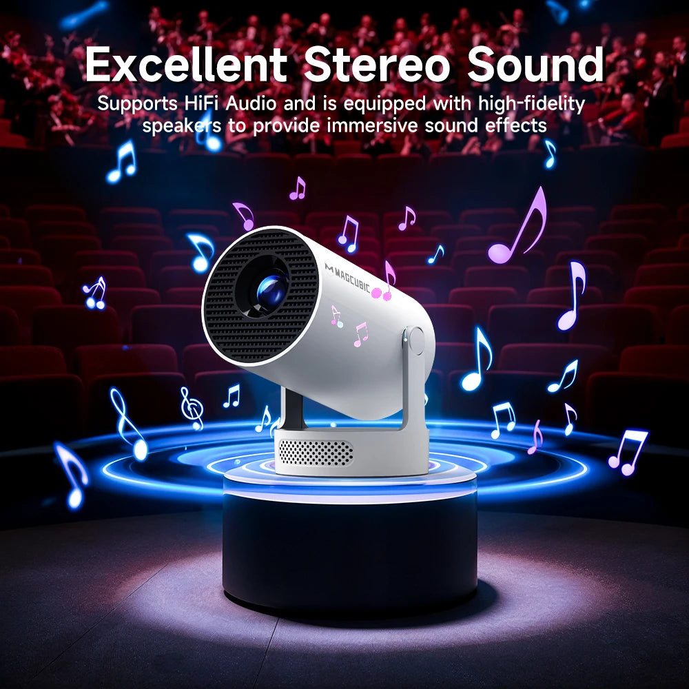 Proiector Magcubic HY300 Pro+ 2025 Android 11, 300 ANSI lumeni, WiFi 6, Bluetooth 5.4, 1080P, suport 4K, proiector de filme portabil pentru exterior