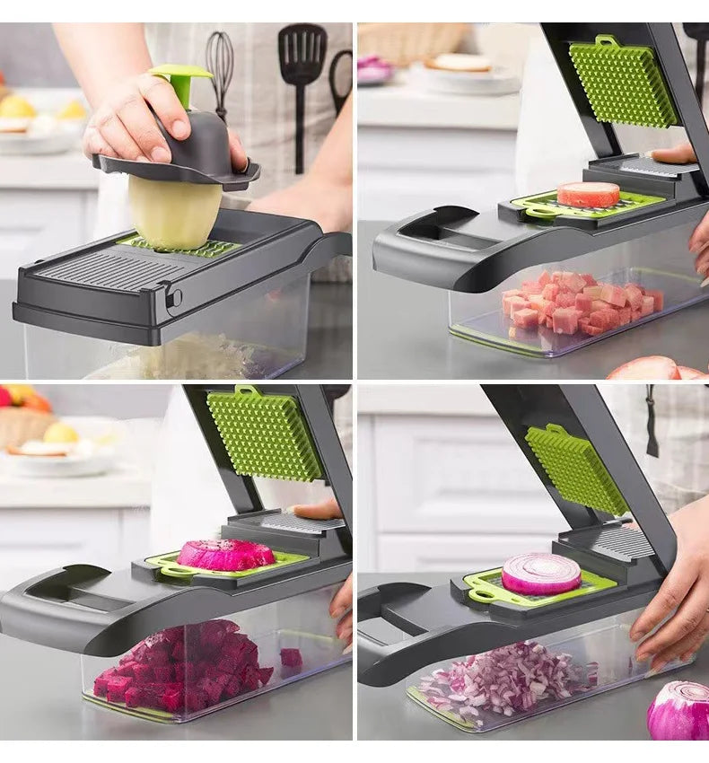 14/16 bucăți multifuncționale feliator de legume tăietor de calitate alimentară tocator cu coș fructe cartofi ceapă tocator Chopper răzătoare de morcovi