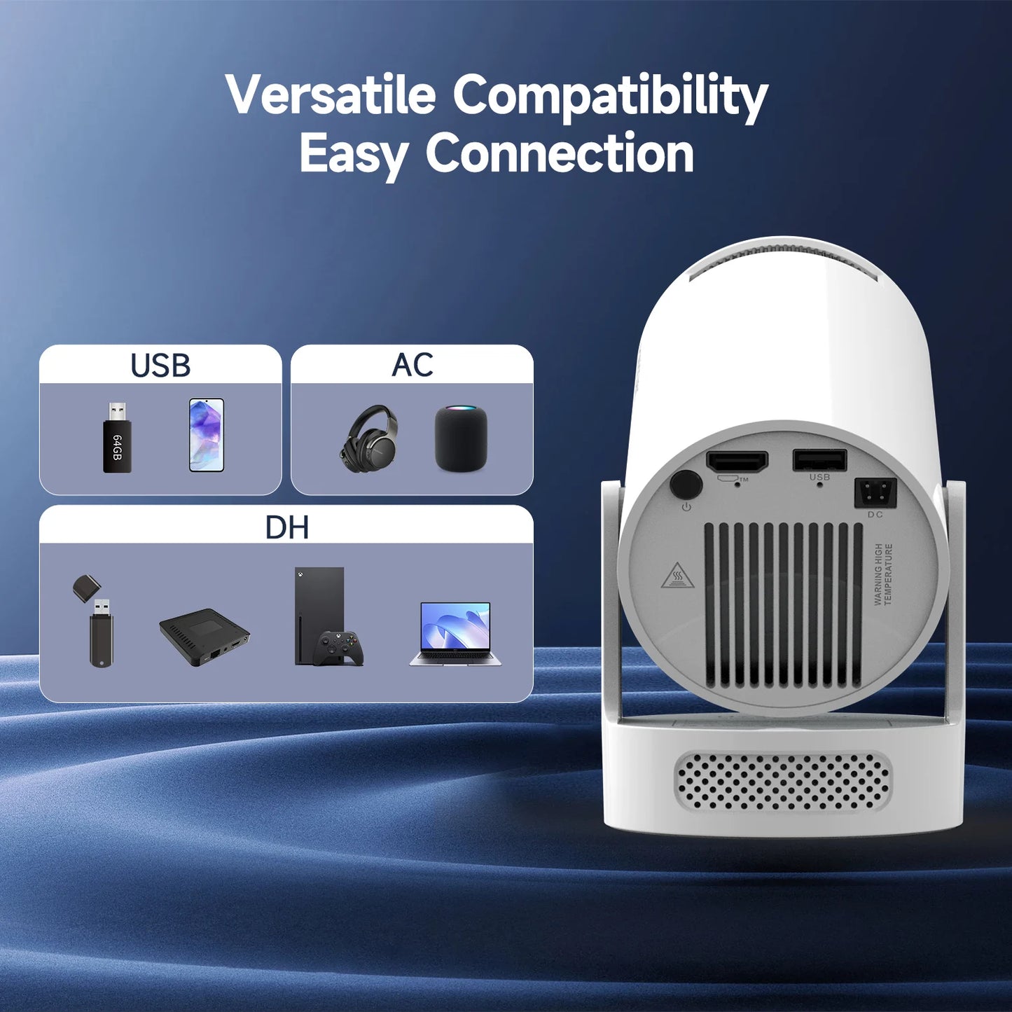 Proiector Magcubic HY300 Pro+ 2025 Android 11, 300 ANSI lumeni, WiFi 6, Bluetooth 5.4, 1080P, suport 4K, proiector de filme portabil pentru exterior